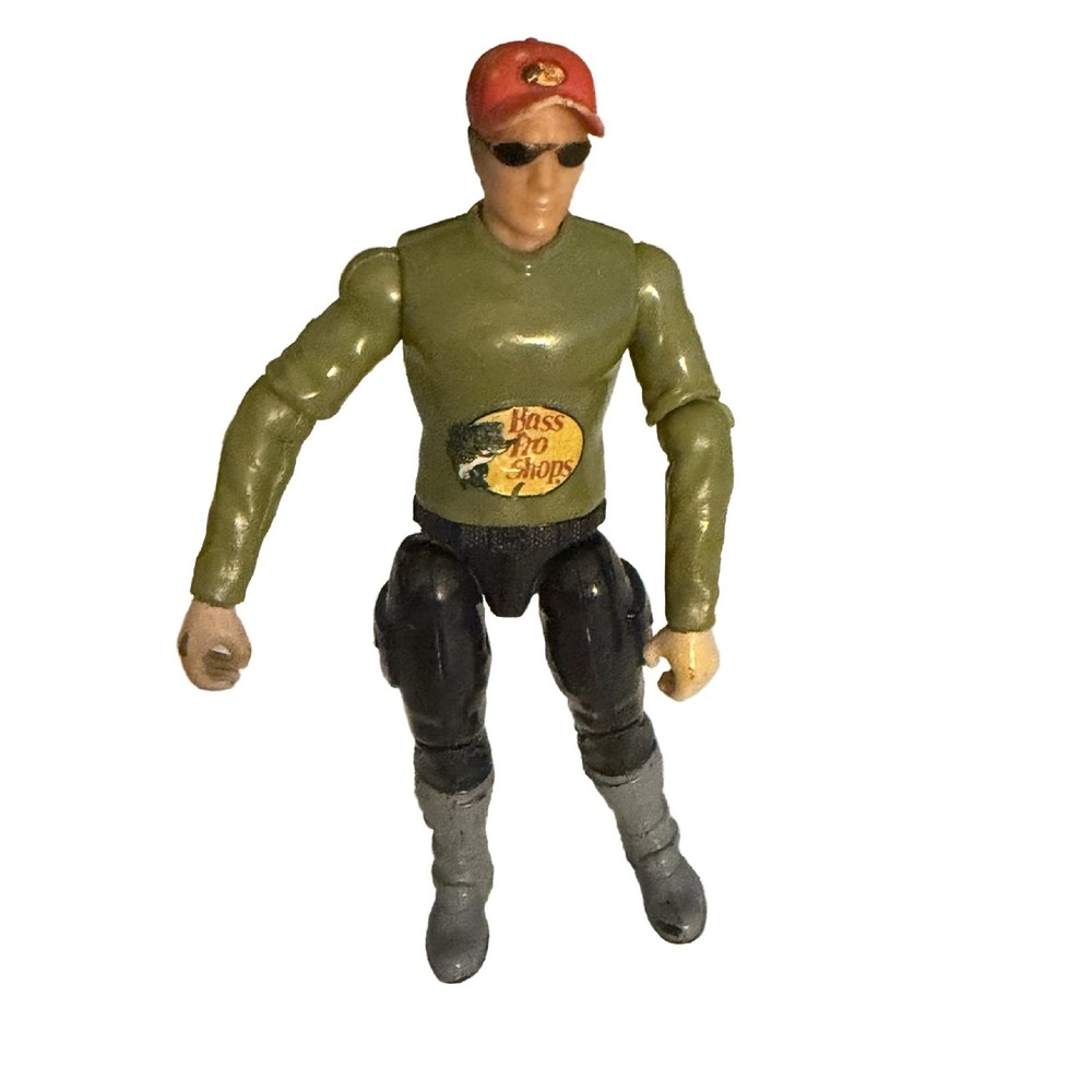 Bass Pro Shops Fisherman Action Figure Green Shirt Red Hat Sunglasses 4 inch